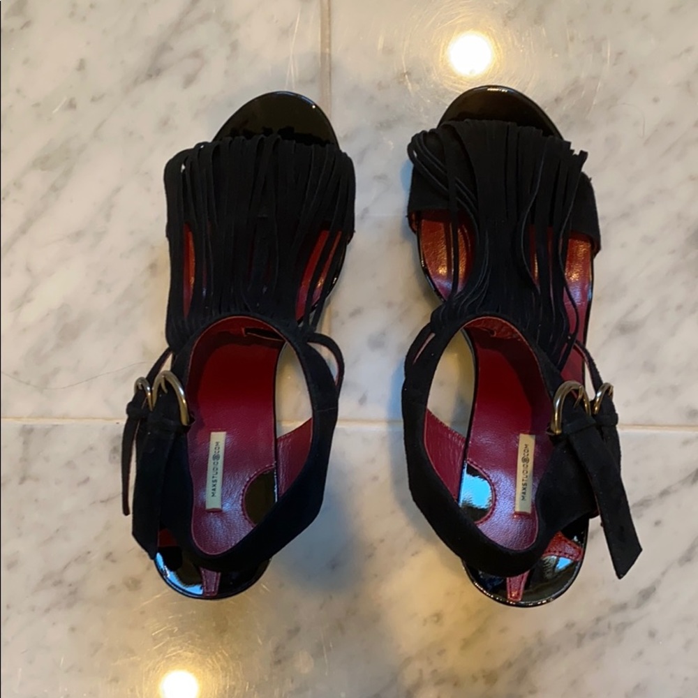 Max Studio Black Boudica Fringe Platform Heels 8 - Picture 5 of 7